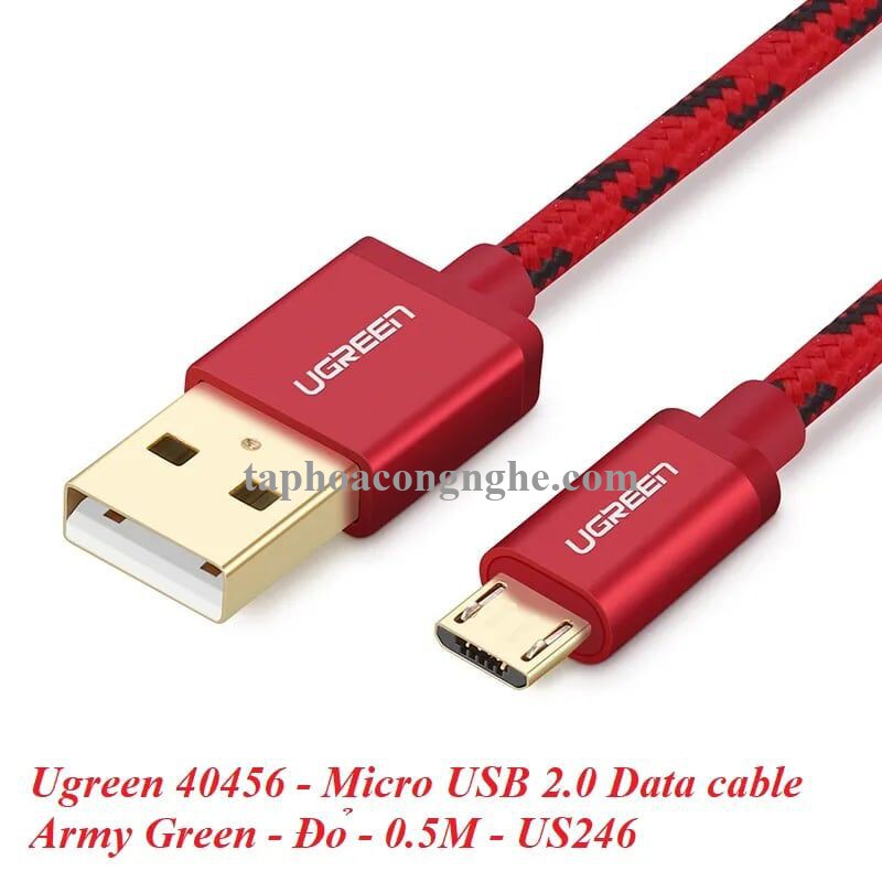 Ugreen 40456 0.5M màu Đỏ Cáp sạc truyền dữ liệu USB 2.0 sang MICRO USB dây bọc lưới US246 30040456
